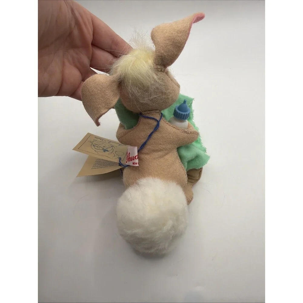 1994 Annalee Baby Boy Bunny Rabbit Green Blanket & Blue Bottle & Pompom Tail NWT